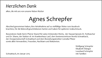Traueranzeige von Agnes Schrepfer von Pegnitz-Zeitung